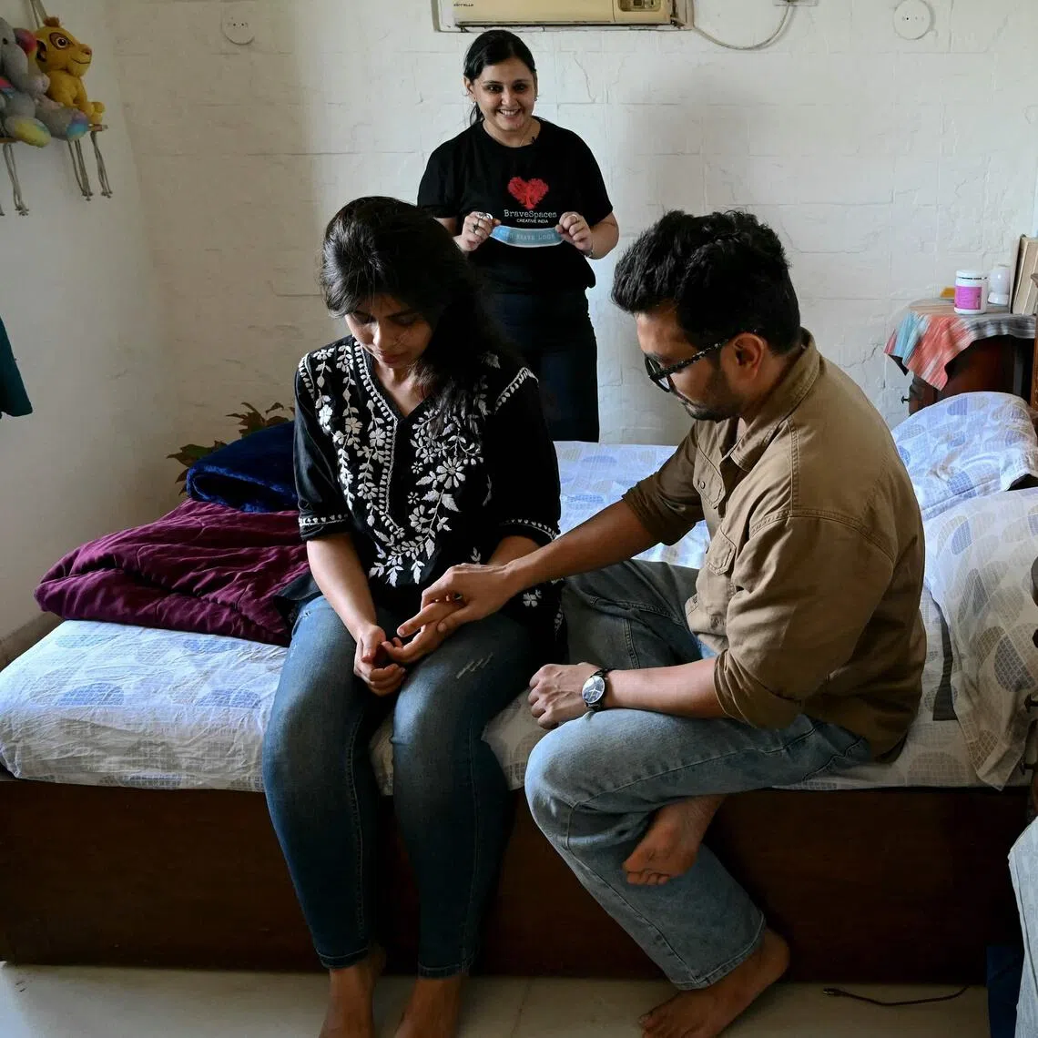 An intimacy director (centre) conducting a mock intimacy workshop with actors for an upcoming project in Mumbai.