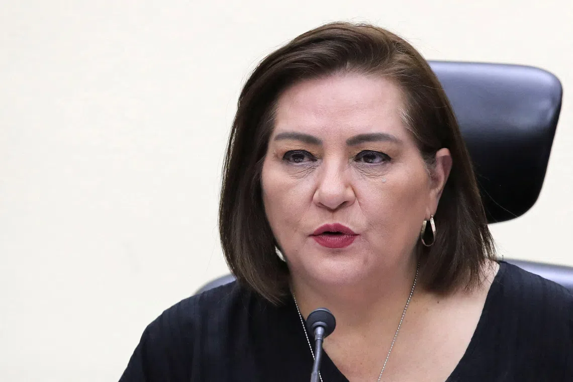 FILE PHOTO: The head of the National Electoral Institute (INE) Guadalupe Taddei speaks during the general council session of the INE, in Mexico City, Mexico April 10, 2023. REUTERS/Henry Romero/File Photo