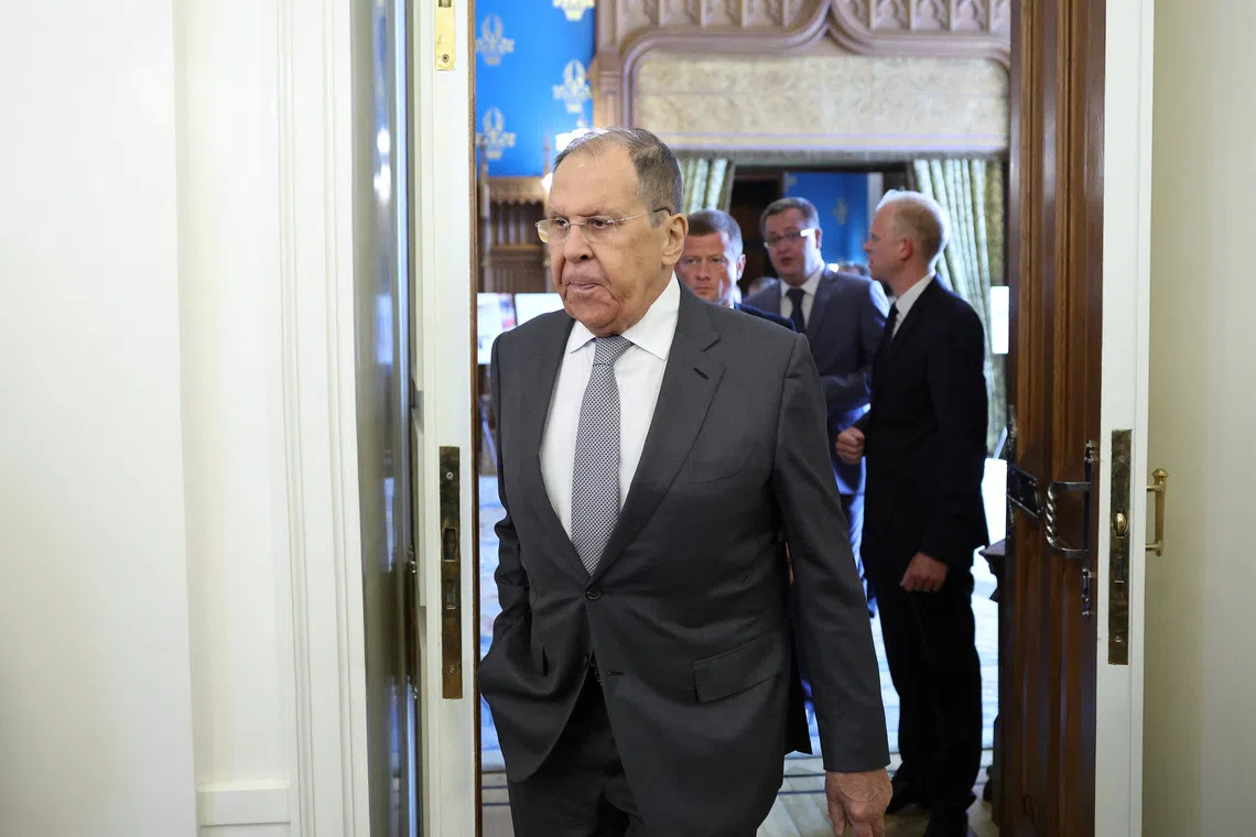 Russia's Foreign Minister Sergei Lavrov arrives for a signing ceremony of cooperation agreements between Nicaragua and Russian-controlled regions of Ukraine, in Moscow, Russia September 22, 2025. REUTERS/Evgenia Novozhenina/Pool