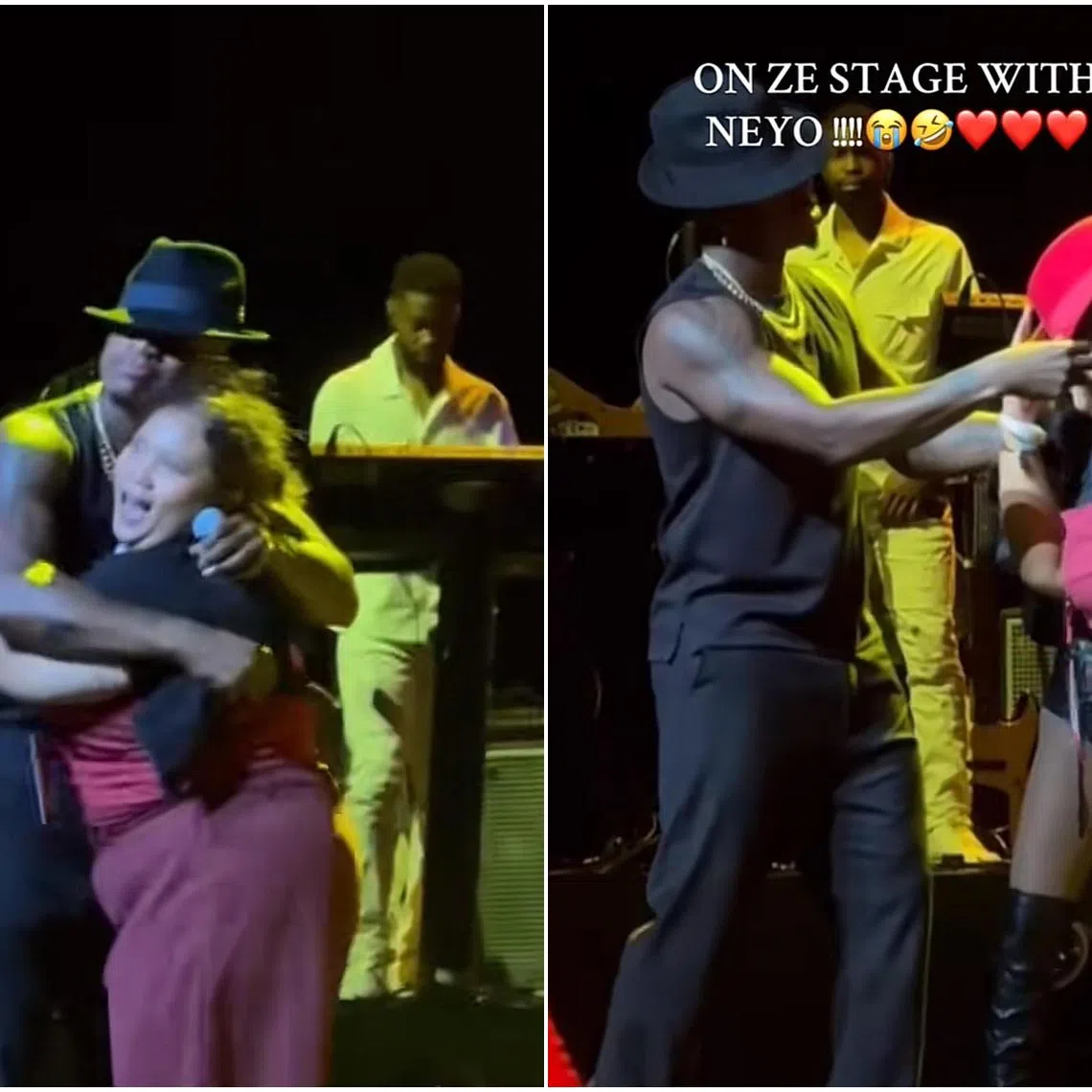 Ms Nur Syarafana Mohamed Salleh, 23, on stage with American R&B singer Ne-Yo.