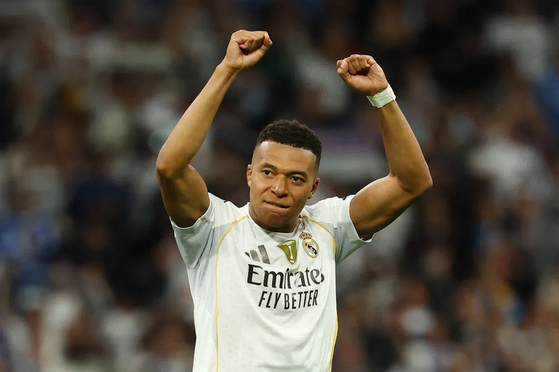Soccer Football - LaLiga - Real Madrid v FC Barcelona - Santiago Bernabeu, Madrid, Spain - October 26, 2025 Real Madrid's Kylian Mbappe celebrates after the match REUTERS/Susana Vera