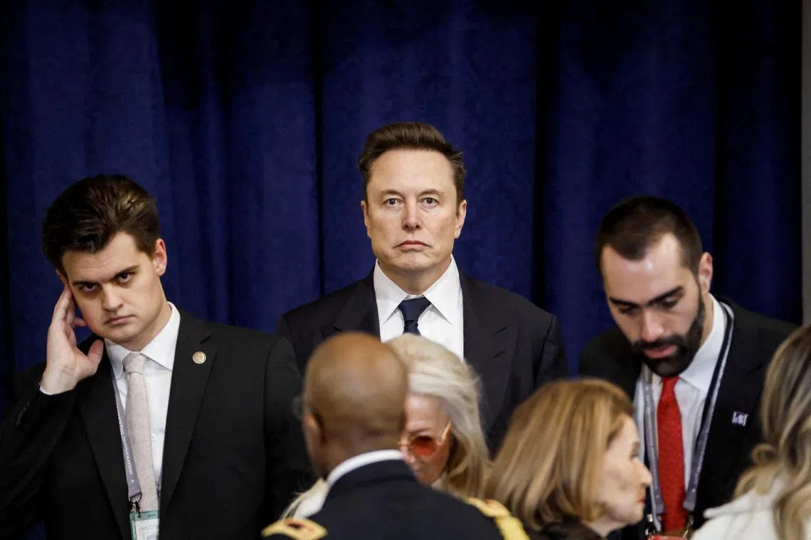 US billionaire Elon Musk (centre) attending US President Donald Trump’s inauguration on Jan 20.