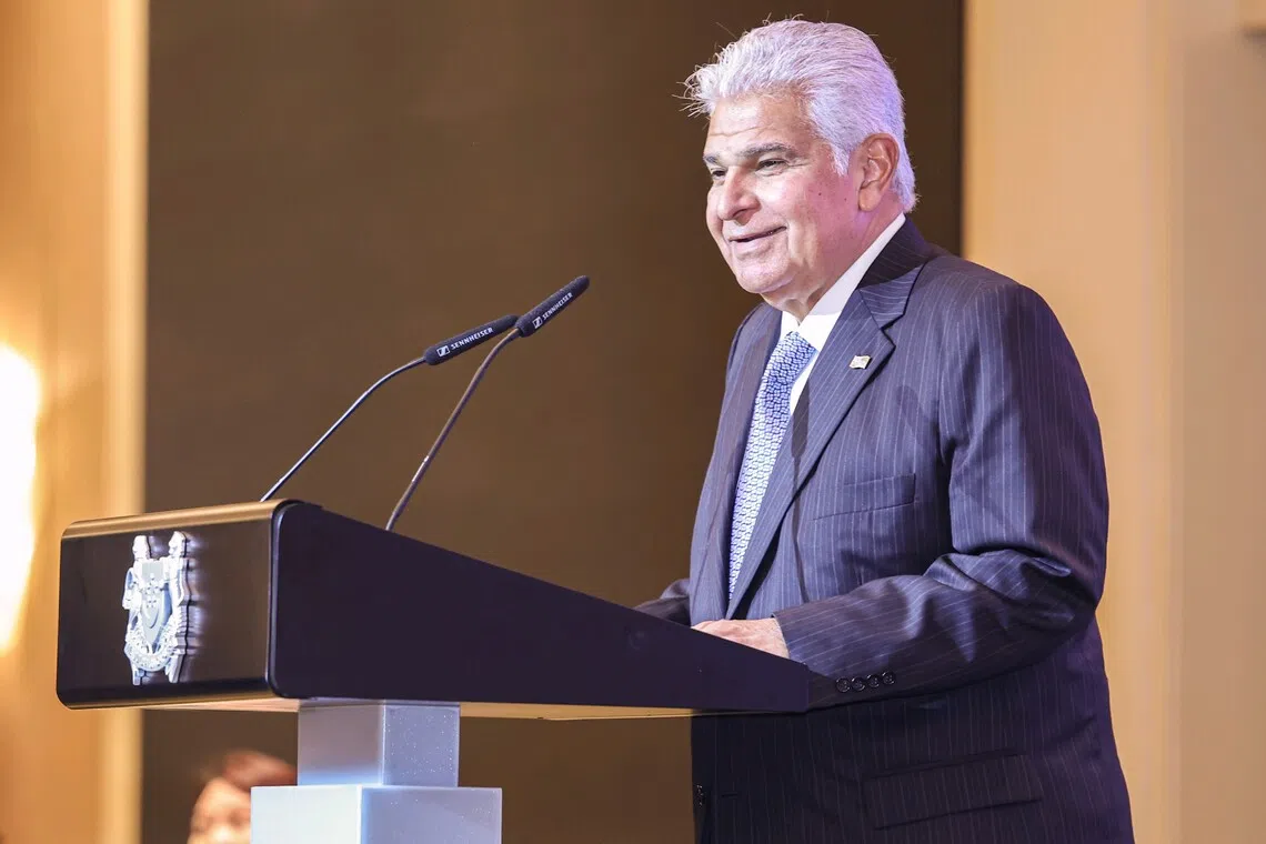 Panamanian President Jose Raul Mulino delivering his toast speech at the state banquet at Conrad Singapore Marina Bay on Oct 5.