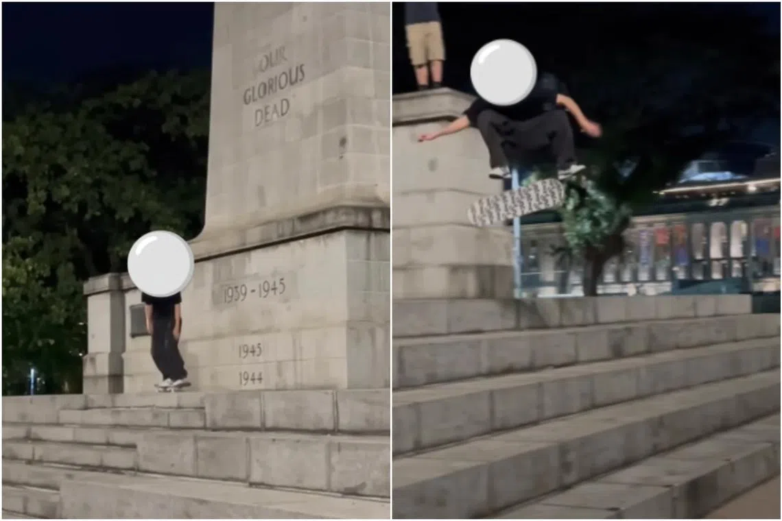 Screenshots of a social media post - which shows a man on a skateboard on the steps of the war memorial - were posted on Reddit.