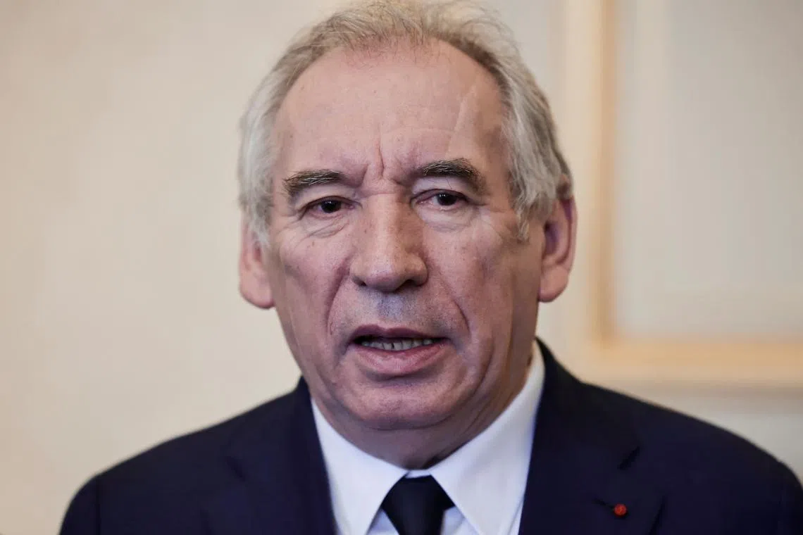 French Prime Minister Francois Bayrou speaks after receiving the pensions' report results from France's First President of the French Court of Auditors (Cour des Comptes), at the Hotel Matigon in Paris, France February 20, 2025.  STEPHANE DE SAKUTIN/Pool via REUTERS/File Photo