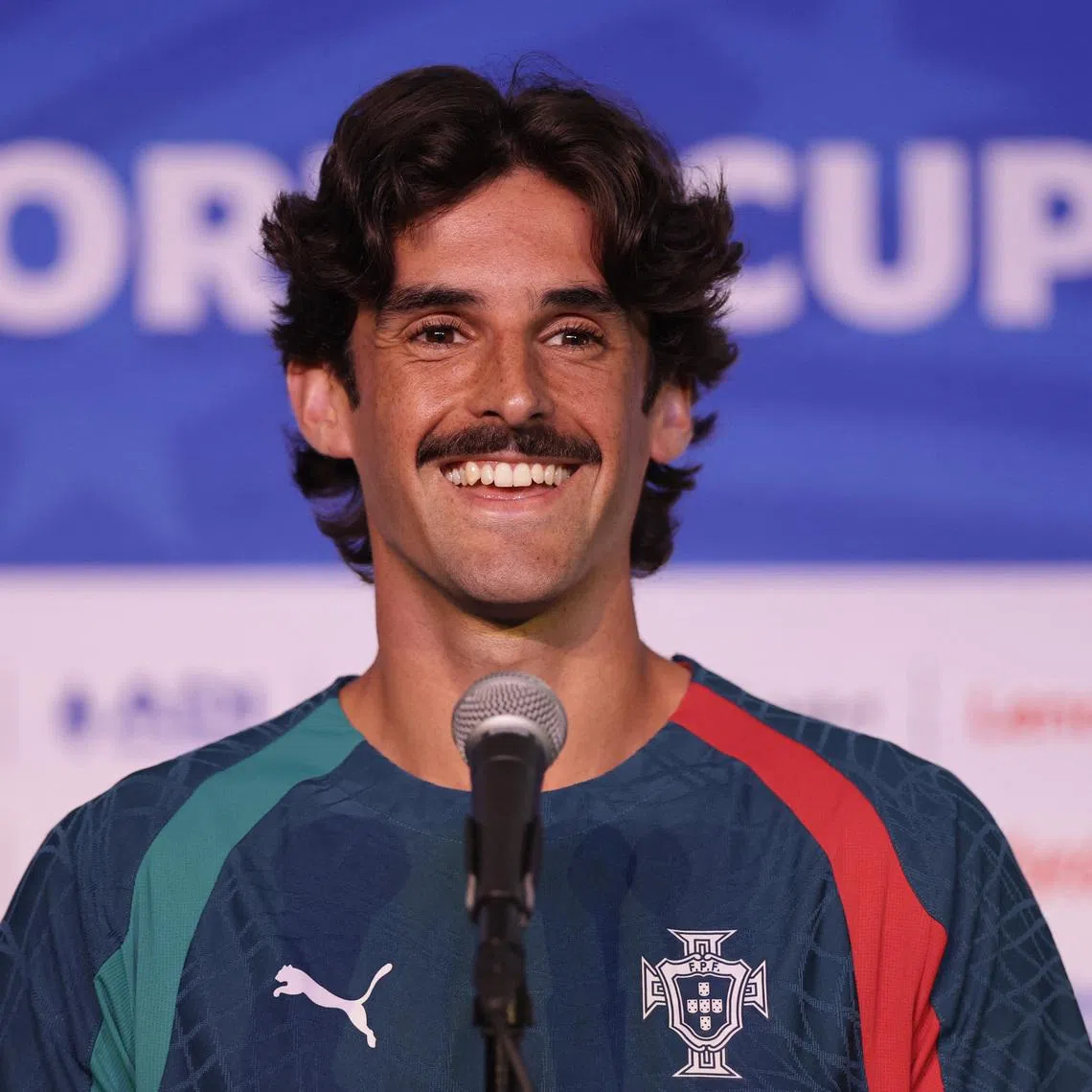 Soccer Football - FIFA World Cup 2026 - Portugal Training - Gardens North County District Park, Palm Beach Gardens, Florida, U.S. - June 26, 2026 Portugal's Francisco Trincao talks to the media in the mixed zone before training REUTERS/Amanda Perobelli