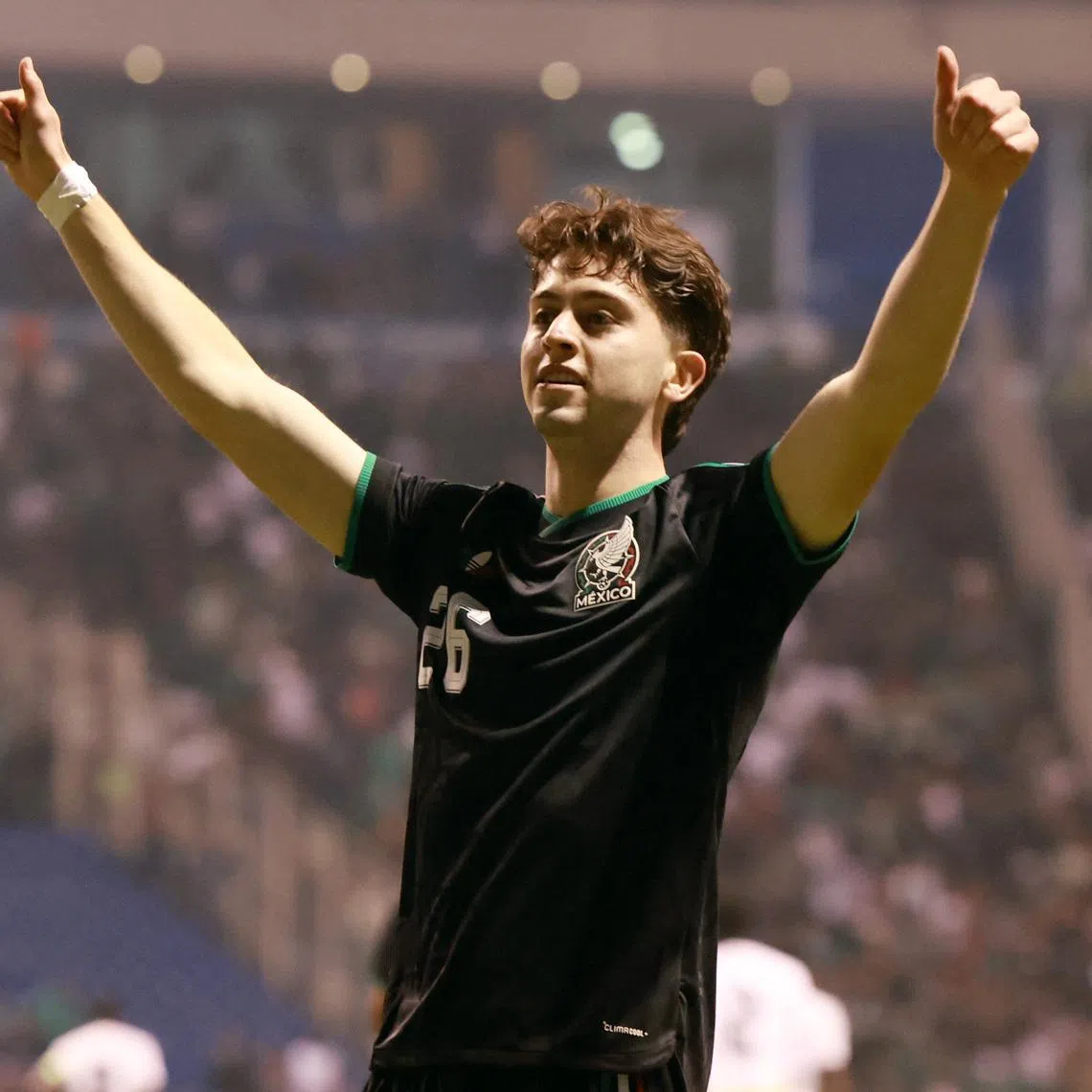 Soccer Football - International Friendly - Mexico v Ghana - Estadio Cuauhtemoc, Puebla, Mexico - May 22, 2026 Mexico's Brian Gutierrez celebrates scoring their first goal REUTERS/Henry Romero