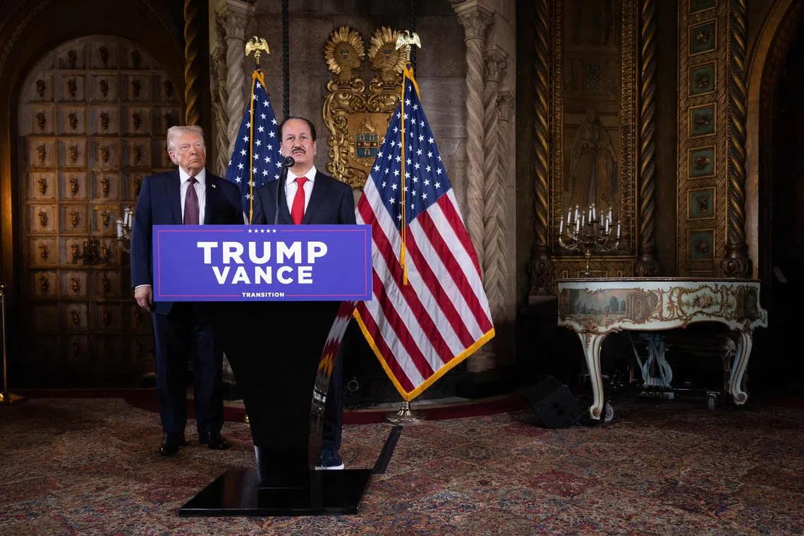 Donald Trump (left) joined Damac Group founder Hussain Sajwani to announce a US$20 billion (S$27 billion) investment to build data centers in the United States. 