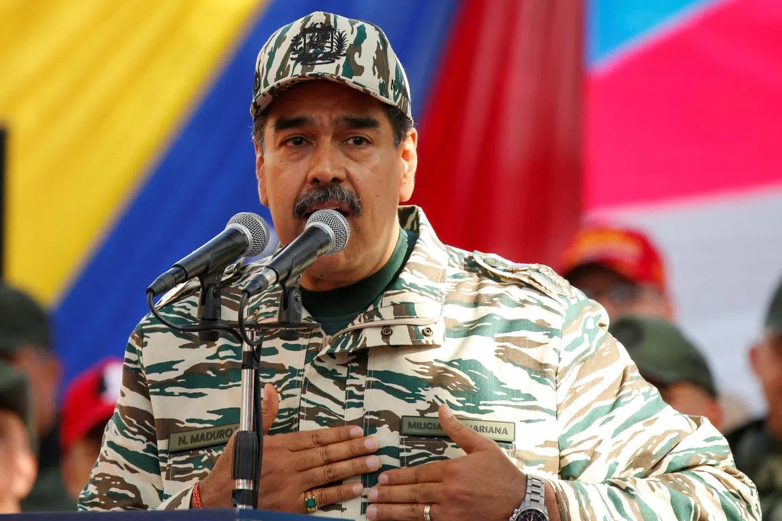 FILE PHOTO: Venezuela's President Nicolas Maduro leads the celebration of the 22nd anniversary of late President Hugo Chavez's return to power after a failed coup attempt in 2002, in Caracas, Venezuela April 13, 2024. REUTERS/Leonardo Fernandez Viloria/File Photo