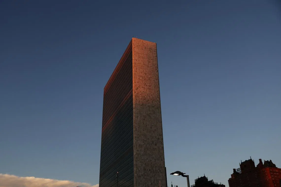 FILE PHOTO: The United Nations building is seen at sunrise during the 77th Session of the United Nations General Assembly at the U.N. Headquarters in New York City, U.S., September 21, 2022. REUTERS/Shannon Stapleton/File Photo