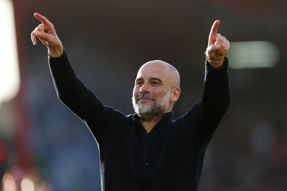 Soccer Football - FA Cup - Quarter Final - AFC Bournemouth v Manchester City - Vitality Stadium, Bournemouth, Britain - March 30, 2025 Manchester City manager Pep Guardiola celebrates after the match REUTERS/Hannah Mckay