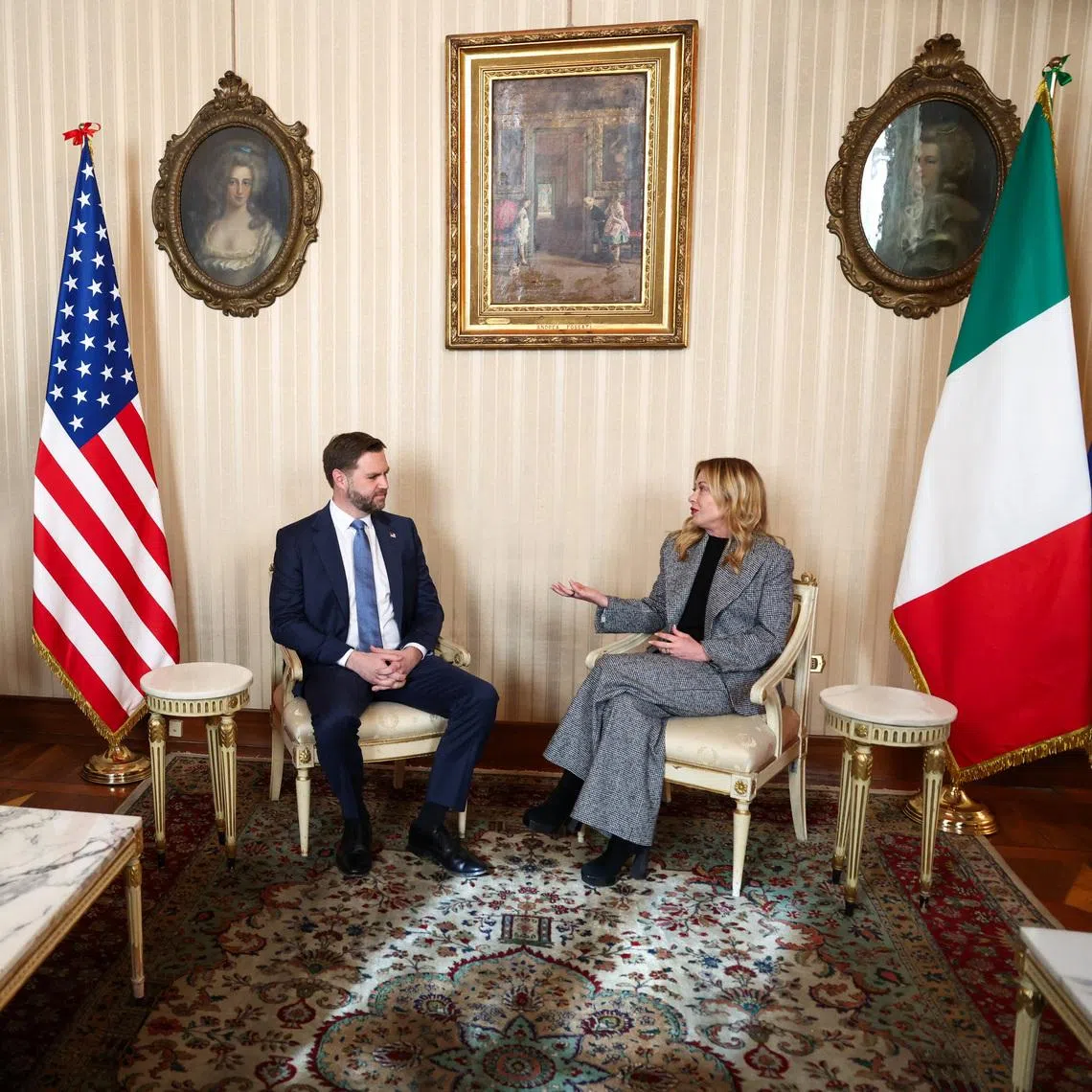 U.S. Secretary of State Marco Rubio attends U.S. Vice President JD Vance bilateral meeting with Italian Prime Minister Giorgia Meloni during Vance's visit to the Milano Cortina 2026 Winter Olympics in Milan, Italy, February 6, 2026. REUTERS/Kevin Lamarque/Pool