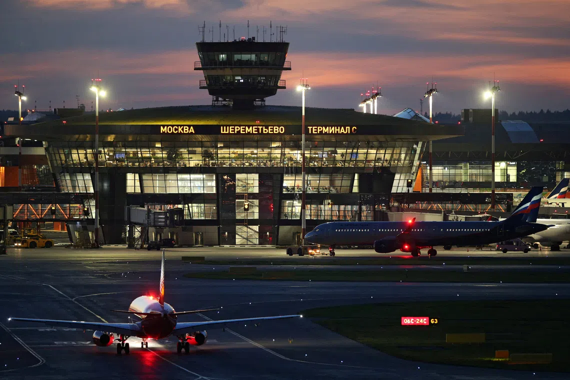 FILE PHOTO: Planes on a tarmac at Sheremetyevo International Airport outside Moscow, Russia July 19, 2026. REUTERS/Marina Lystseva/File Photo