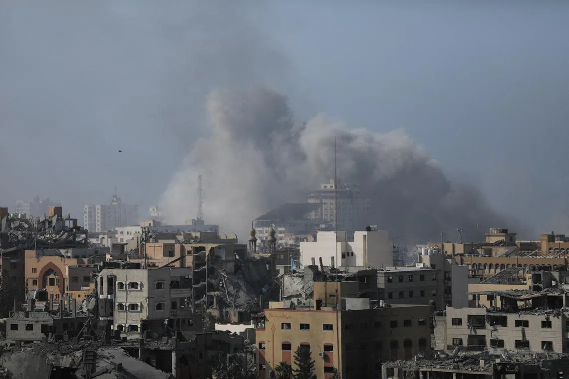 Smoke rises over Gaza city during an Israeli strike on Nov 9. The conflict in the Middle East is becoming a factor in the upcoming US presidential election.