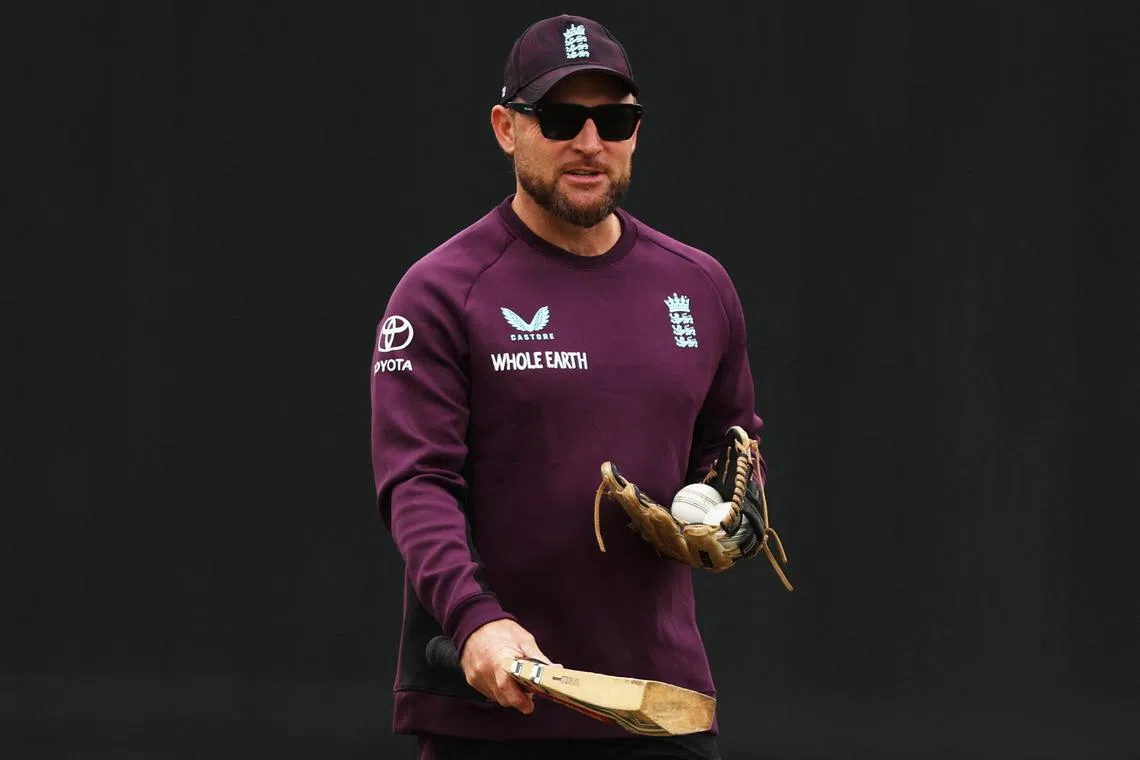 FILE PHOTO: Cricket - England Practice Session - Headingley, Leeds, Britain - September 1, 2025 England head coach Brendon McCullum during practice Action Images via Reuters/Lee Smith/File Photo