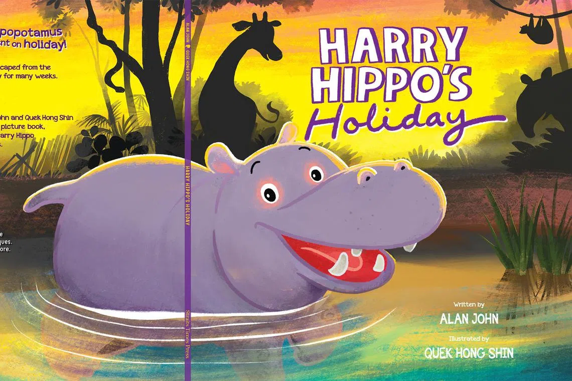 Harry Hippo’s Holiday is author Alan John and illustrator Quek Hong Shin’s fourth book collaboration.
