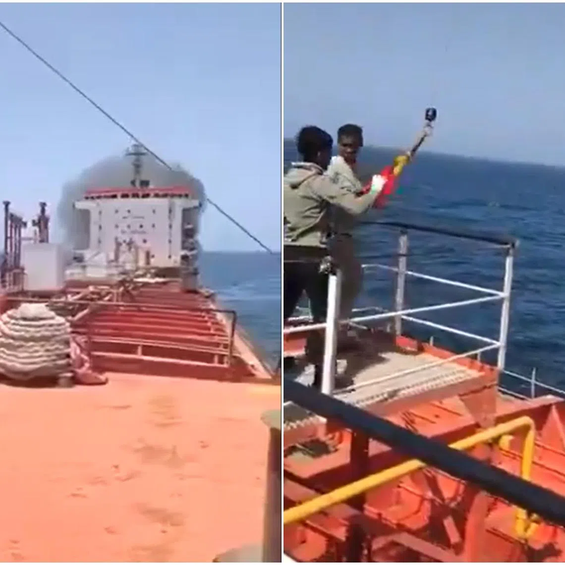 A fire had been reported on the vessel, but all 24 Indian crew members onboard were safe, India's shipping ministry said.