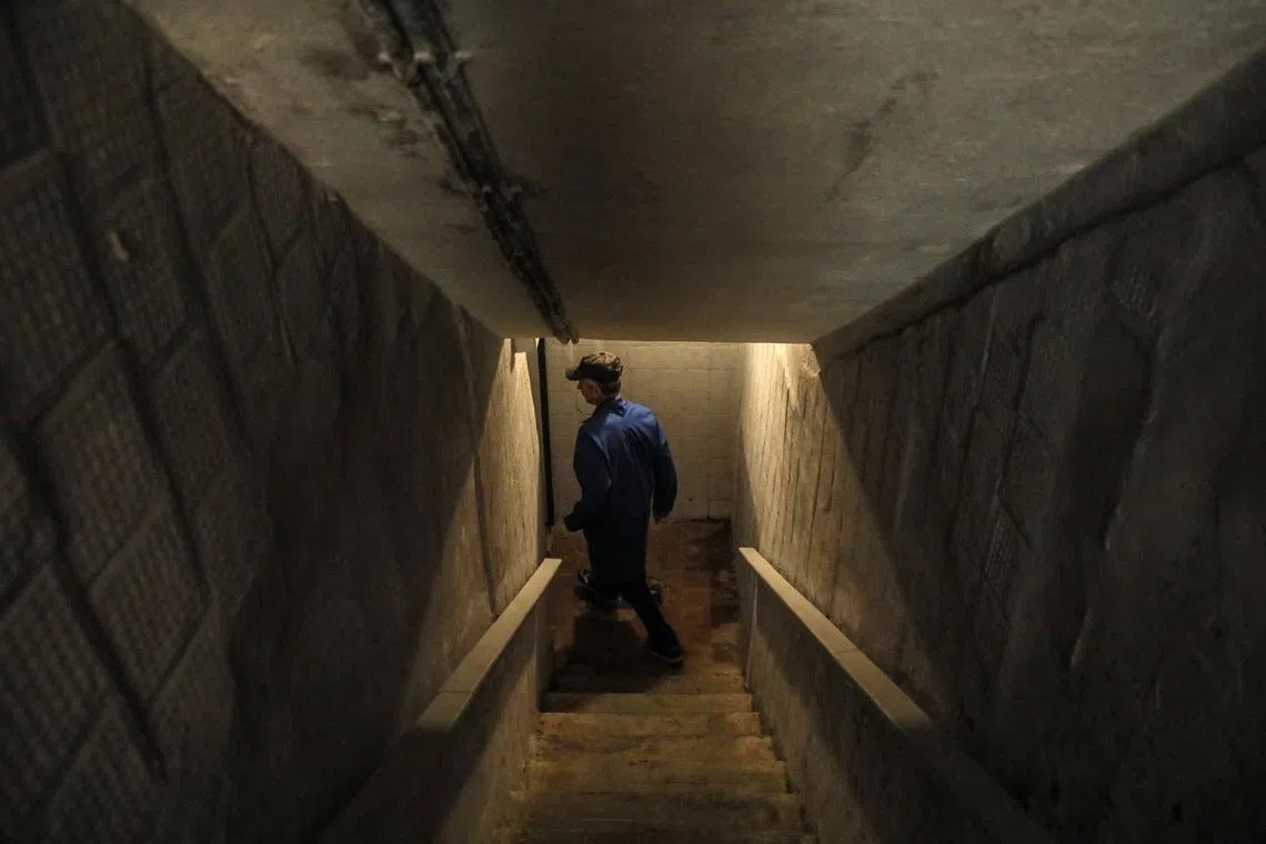 epa10674744 A man walks down into a bomb shelter in Kyiv (Kiev), Ukraine, 05 June 2023. According to Ukraine's Minister of Strategic Industry Oleksandr Kamyshin, the bomb shelter in the capital is critical as half of the tested shelters were not ready to host any people. The minister released information regarding the inspection of over 1,800 bomb shelters, 32 percent of which were deemed unfit for use, while an additional 13 percent were closed. Russian troops entered Ukraine in February 2022 starting a conflict that has provoked destruction and a humanitarian crisis.  EPA-EFE/OLEG PETRASYUK