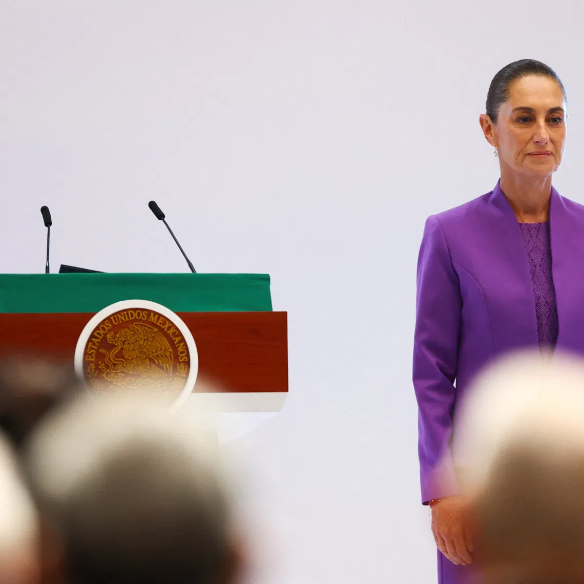 Mexico's President Claudia Sheinbaum stands on stage on the day she delivers a speech marking her second year in office, in Mexico City, Mexico, September 1, 2026. REUTERS/Daniel Becerril/File Photo