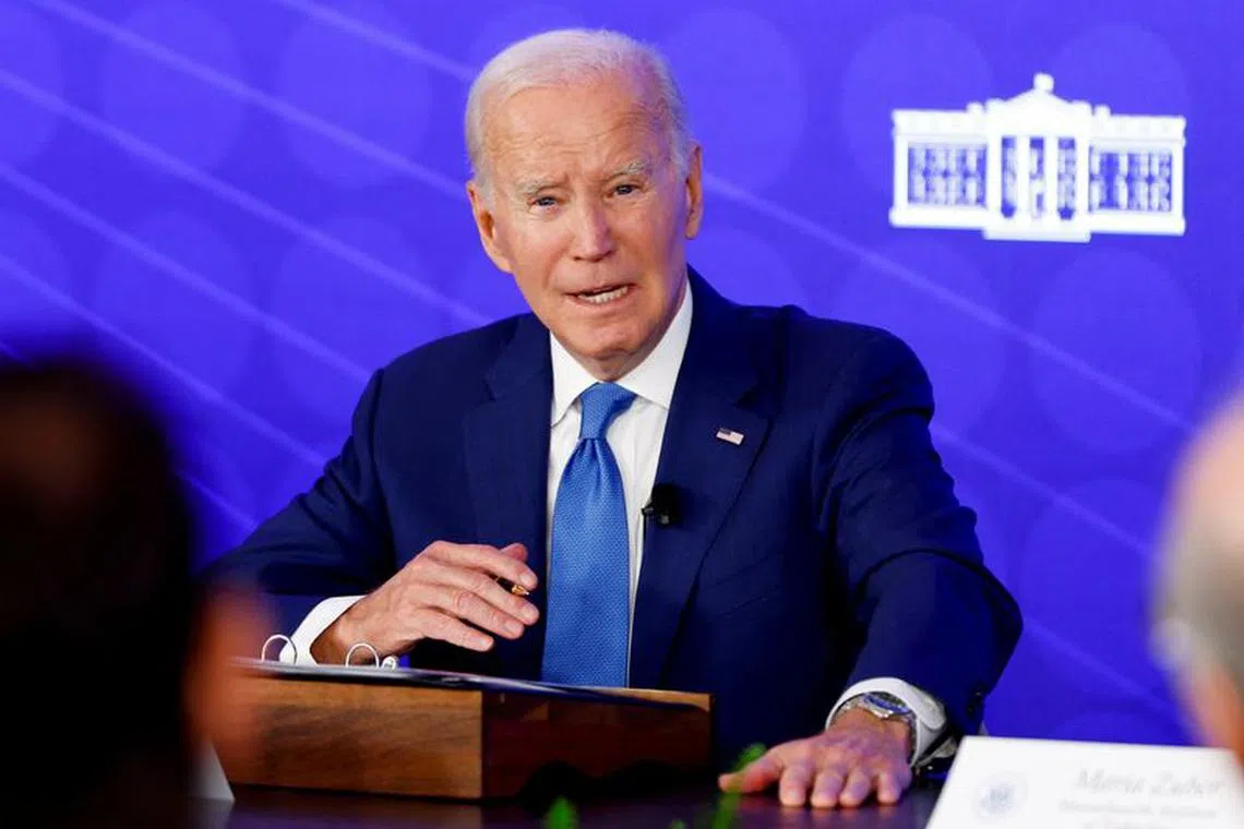 U.S. President Joe Biden speaks during a meeting with the President's Council of Advisors on Science and Technology (PCAST) in San Francisco, California, U.S., September 27, 2023. REUTERS/Evelyn Hockstein