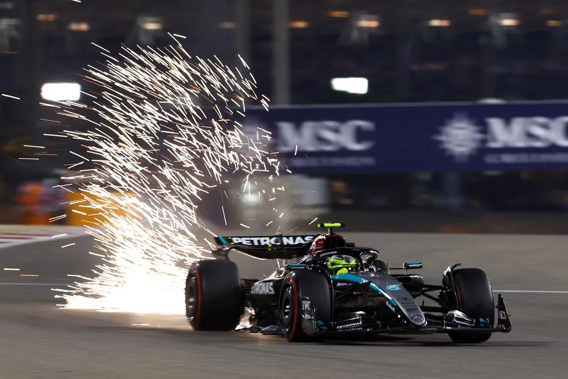 Formula One F1 - Bahrain Grand Prix - Bahrain International Circuit, Sakhir, Bahrain - March 1, 2024 Mercedes' Lewis Hamilton during qualifying REUTERS/Rula Rouhana