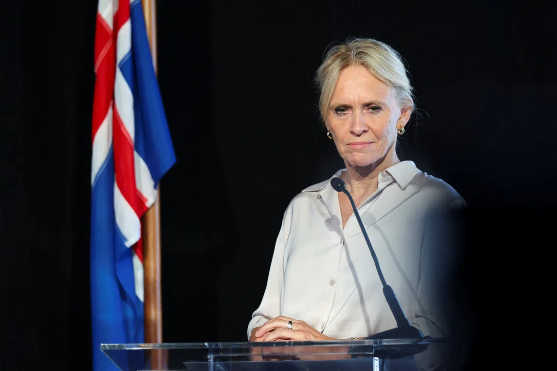 Iceland's Minister for Foreign Affairs Thorgerdur Katrin Gunnarsdottir attends a press conference with Iceland's Prime Minister Kristrun Frostadottir (not pictured) and Minister of Education and Children Inga Saeland (not pictured) after Iceland rejected EU accession talks in a close-fought referendum, in Reykjavik, Iceland, August 30, 2026. REUTERS/Leonhard Foeger