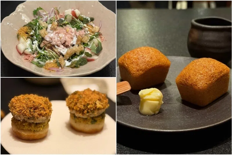 (Clockwise from top left) Mustard Seed's pork jowl kerabu, Ma Lai Gao and Smoked mackerel masak lemak.