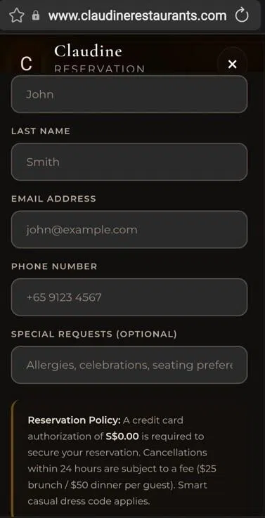 The fraudulent Claudine website that Ms Valerie Lim made her booking on. 