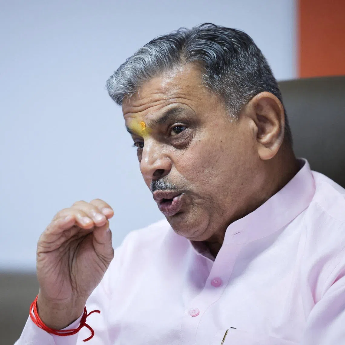 Dattatreya Hosabale, general secretary of the Rashtriya Swayamsevak Sangh (RSS), speaks to journalists during a briefing with foreign media at the RSS office in New Delhi, India, May 12, 2026. REUTERS/Anushree Fadnavis