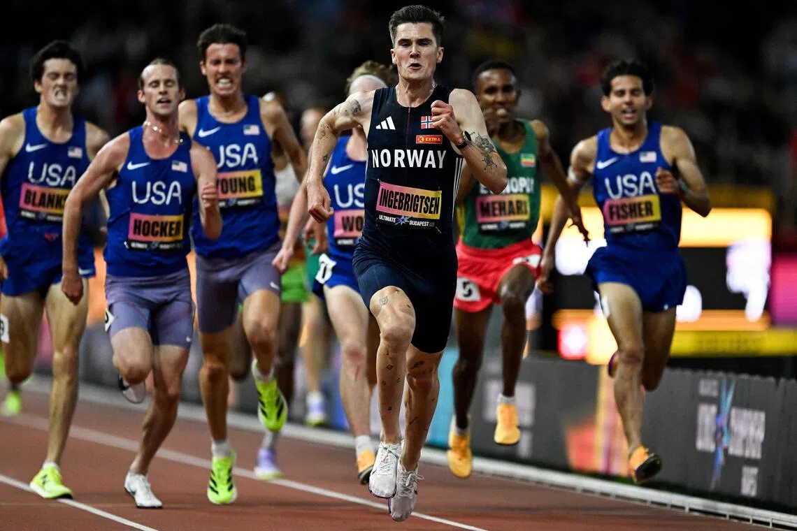 Norway’s Jakob Ingebrigtsen (centre) won the men’s 5,000m title on Sept 11 at the lucrative new Ultimate Championship event.
