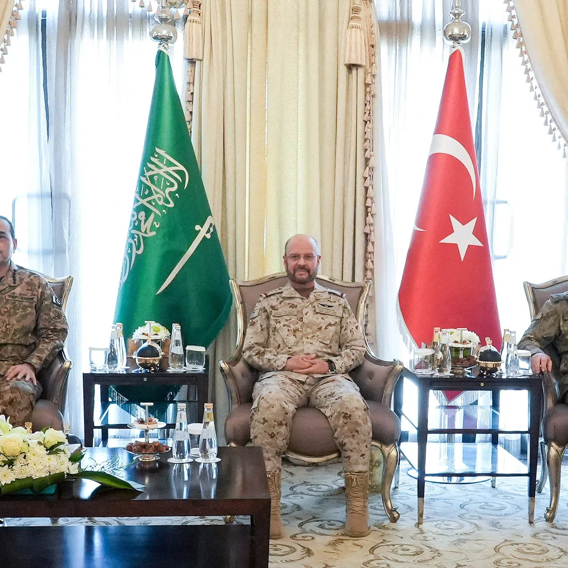 Turkish Chief of General Staff General Selcuk Bayraktaroglu meets with Saudi Arabia's Chief of General Staff General Fayyadh bin Hamed Al-Ruwaili and Pakistan's Chief of Defence Forces and Chief of Army Staff Field Marshal Asim Munir in Riyadh, Saudi Arabia, September 25, 2026. Turkish Defence Ministry/Handout via REUTERS
