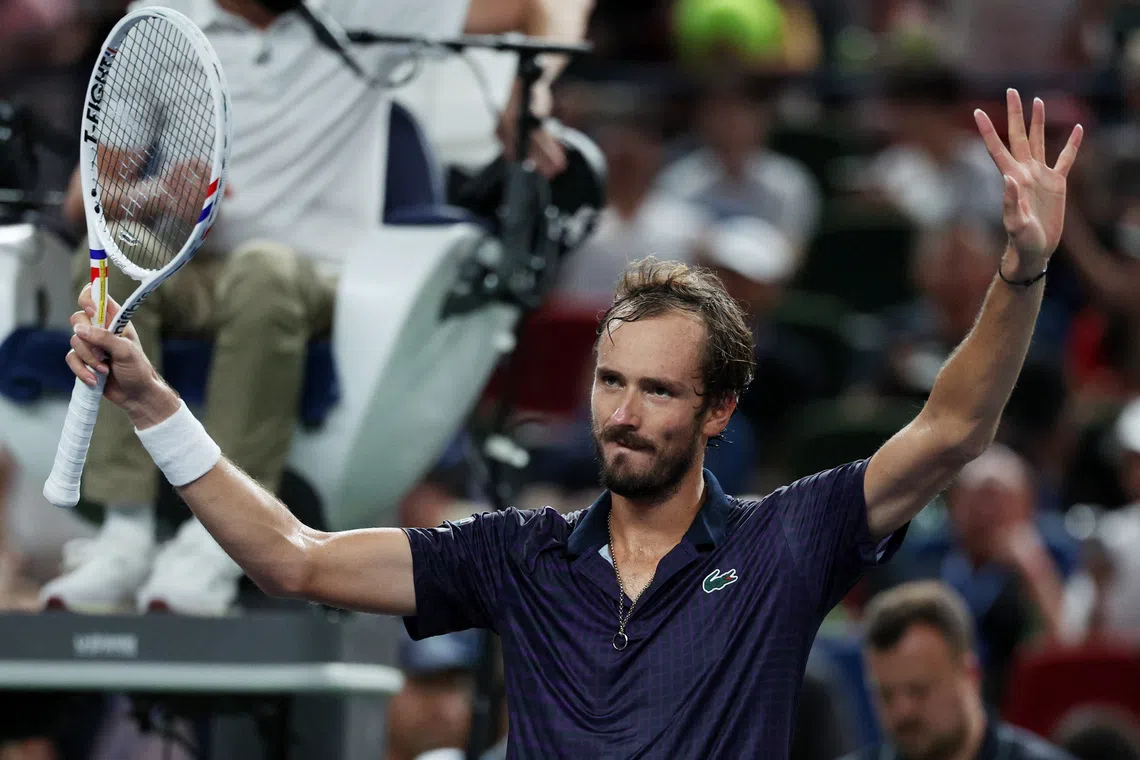 Tennis - ATP Masters 1000 - Shanghai Masters - Qizhong Forest Sports City Arena, Shanghai, China - October 10, 2025 Russia's Daniil Medvedev celebrates winning his quarter final match against Australia's Alex de Minaur REUTERS/Go Nakamura/File Photo