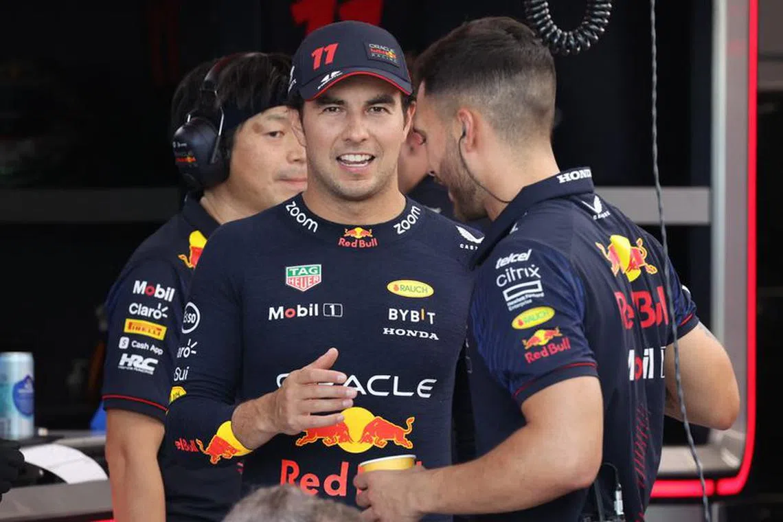 FILE PHOTO:Formula One F1 - Singapore Grand Prix - Marina Bay Street Circuit, Singapore - September 15, 2023 Red Bull's Sergio Perez in the garage during practice REUTERS/Edgar Su/File Photo