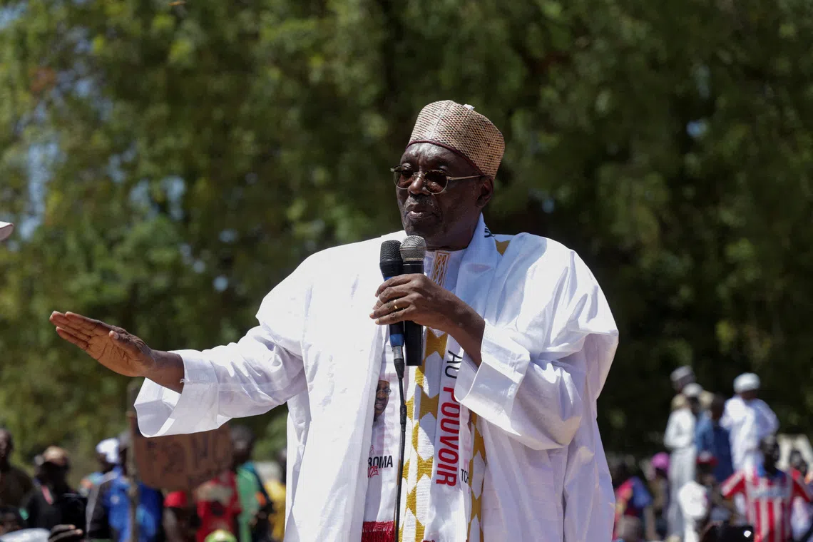 FILE PHOTO: Issa Tchiroma Bakary of the Cameroon National Salvation Front (FSNC) speaks during the launch of his presidential election campaign in Yagoua, Cameroon September 30, 2025. REUTERS/Desire Danga Essigue/File Photo