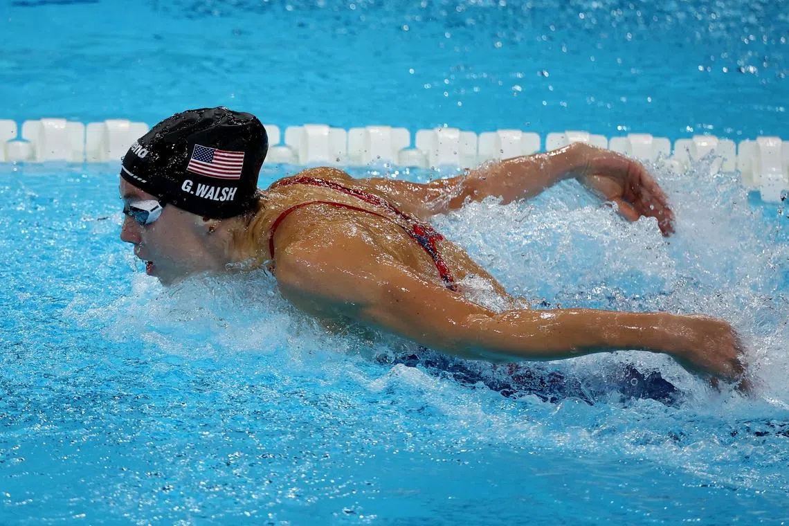 Paris 2024 Olympics - Swimming - Women's 4 x 100m Medley Relay Final - Paris La Defense Arena, Nanterre, France - August 04, 2024. Gretchen Walsh of United States in action during the race REUTERS/Stephanie Lecocq/File Photo