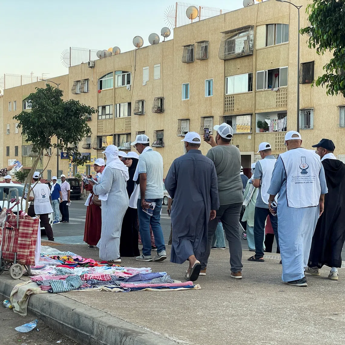 FILE PHOTO: Supporters of Islamist PJD party campaign in Sala Al Jadida, near Rabat, Morocco, September 15, 2026. Picture taken with a mobile phone. REUTERS/Ahmed Eljechtimi/File Photo