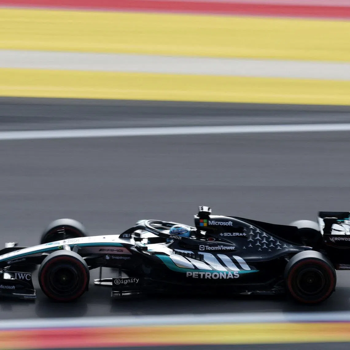 Formula One F1 - Belgian Grand Prix - Circuit de Spa-Francorchamps, Stavelot, Belgium - July 18, 2026 Mercedes' George Russell during qualifying REUTERS/Christian Hartmann