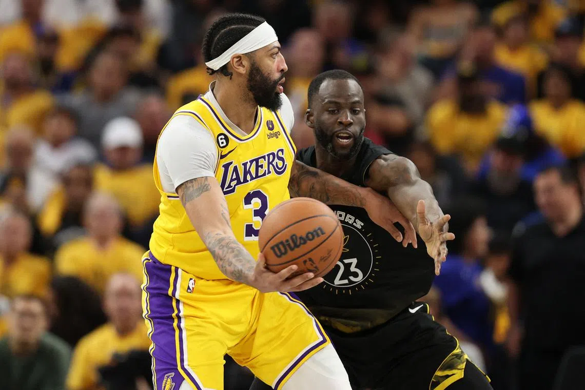 Los Angeles Lakers forward Anthony Davis (left) during the NBA Western Conference semi-finals in San Francisco, on May 2, 2023. 