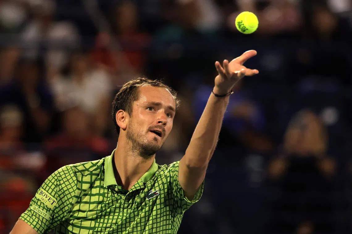 Russia's Daniil Medvedev in action at the Dubai Championships. He has been affected by travel delays owing to the Middle East situation.