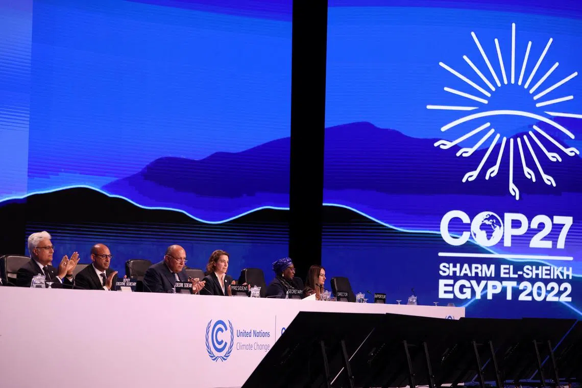 Ministers deliver statements during the closing plenary at the COP27 climate summit in Red Sea resort of Sharm el-Sheikh, Egypt, November 20, 2022. REUTERS/Mohamed Abd El Ghany

