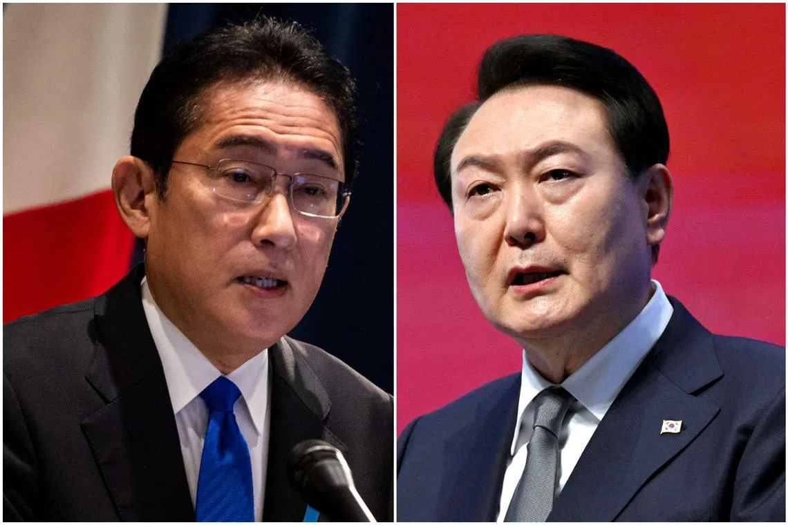 Japanese PM Fumio Kishida (left) is pulling out the stops for the visit by South Korean counterpart Yoon Suk-yeol.