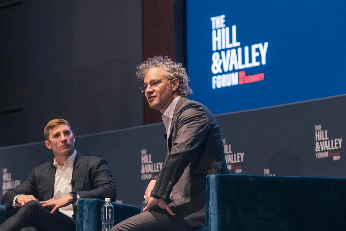 Palantir’s chief executive Alex Karp (right) at the Hill & Valley Forum inside the Capitol Visitor Centre.