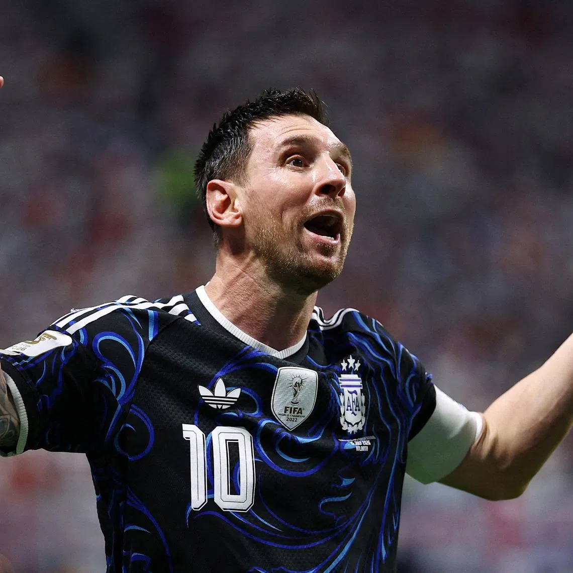 Soccer Football - FIFA World Cup 2026 - Semi Final - England v Argentina - Atlanta Stadium, Atlanta, Georgia, U.S. - July 15, 2026 Argentina's Lionel Messi celebrates after Lautaro Martinez scores their second goal REUTERS/Agustin Marcarian