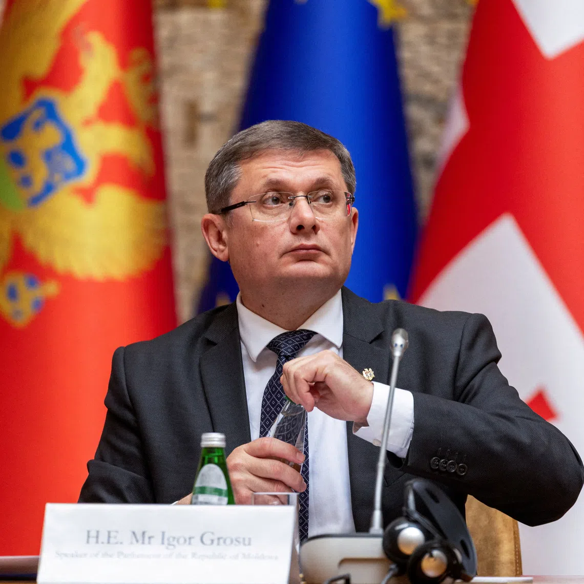 FILE PHOTO: President of the Parliament of Moldova Igor Grosu attends the inaugural meeting of the Speakers of Parliament of EU candidate countries, in Belgrade, Serbia, July 7, 2026. REUTERS/Djordje Kojadinovic/File Photo