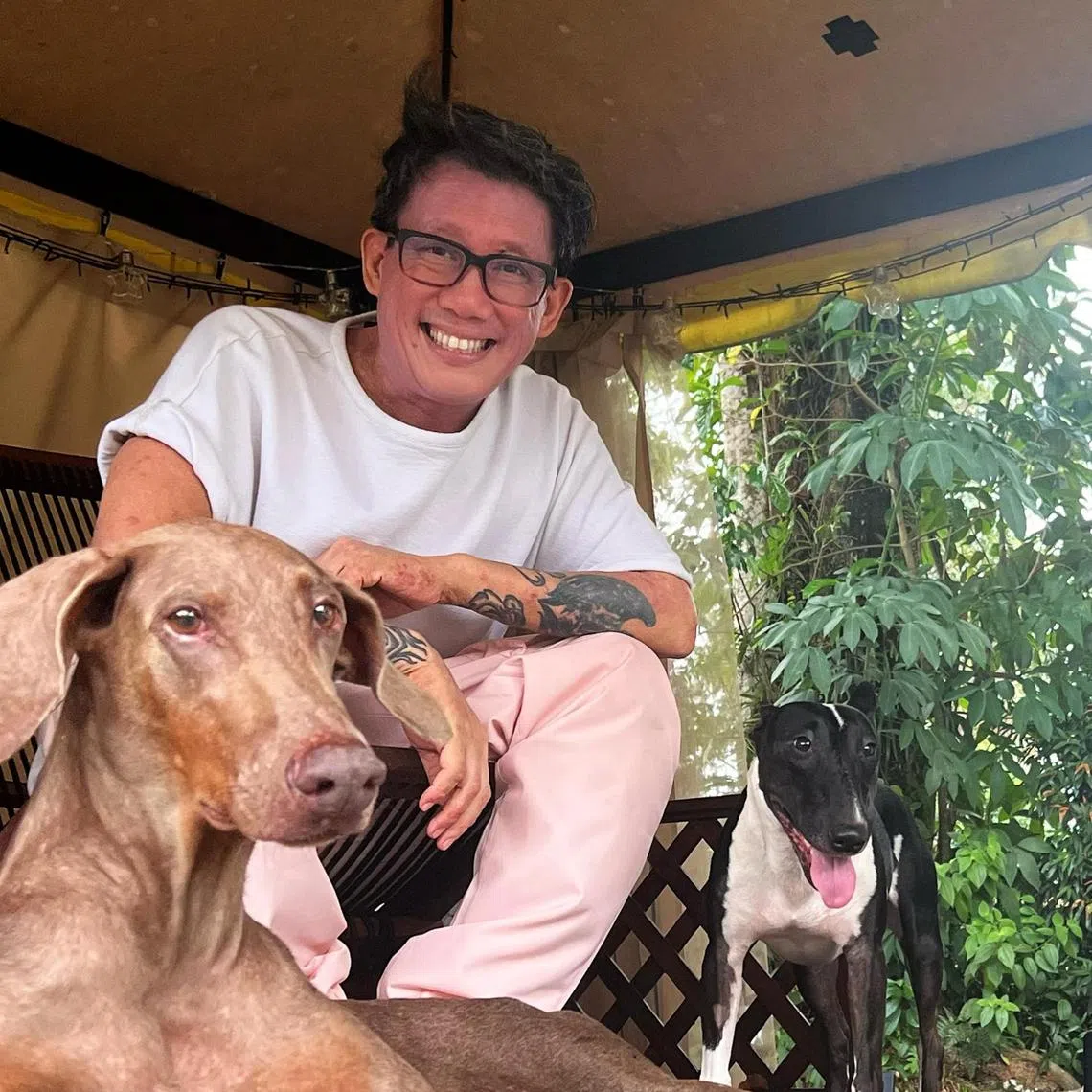 Daniel Boey and his dogs Leia (left) and Luna.