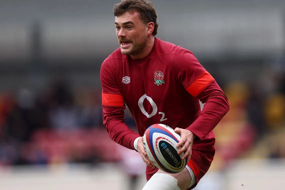 FILE PHOTO: Rugby Union - Six Nations Championship - England Training - York Community Stadium, York, Britain - March 1, 2024 England's George Furbank during training Action Images via Reuters/Lee Smith/File Photo