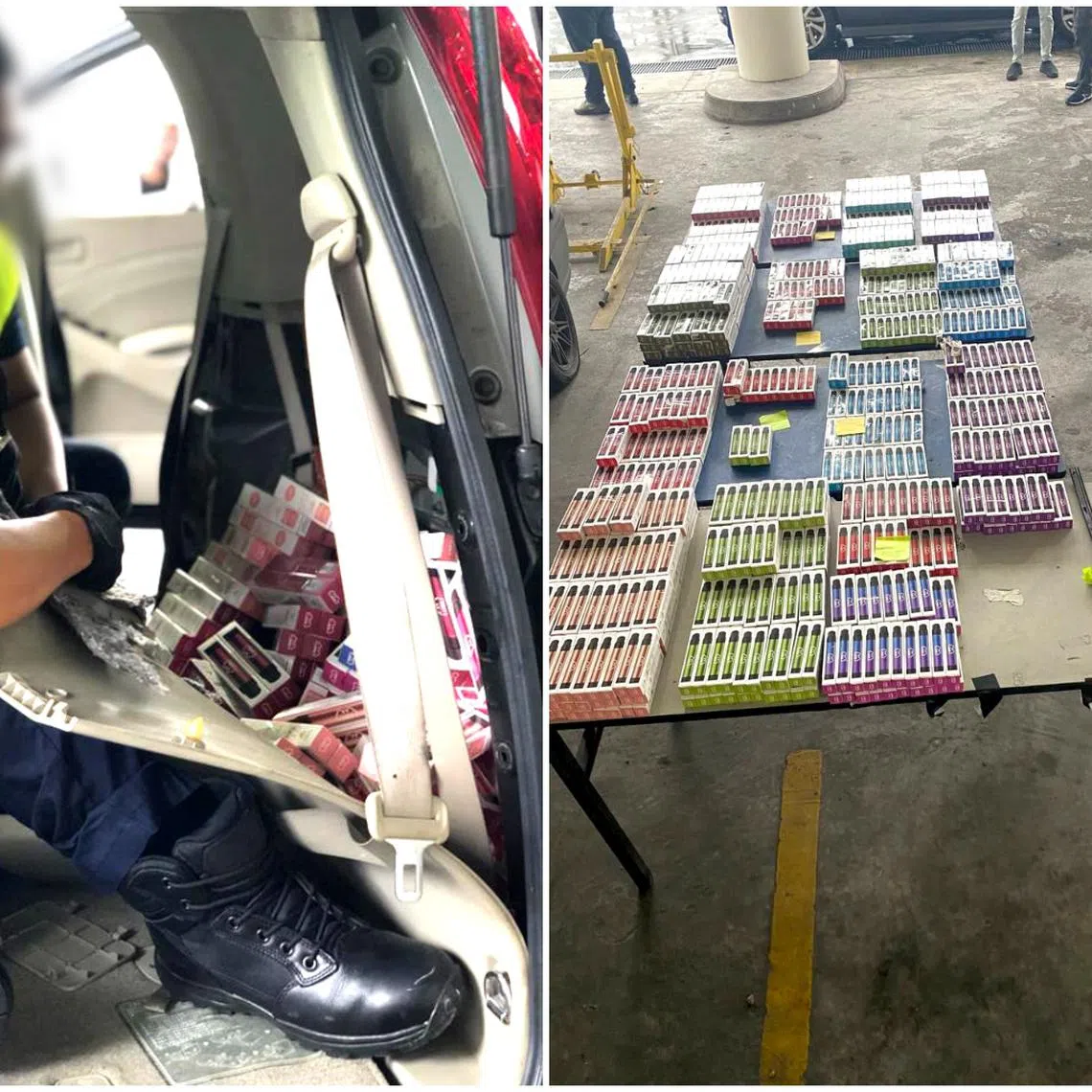 The vapes were hidden in various compartments of a Singapore-registered car. 