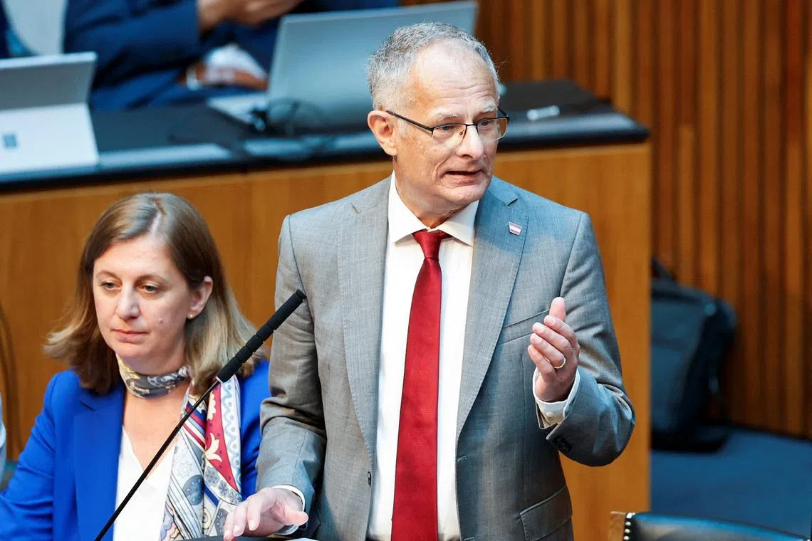 Austrian Finance Minister Markus Marterbauer gives his annual budget speech to parliament in Vienna, Austria, June 10, 2026. REUTERS/Lisa Leutner