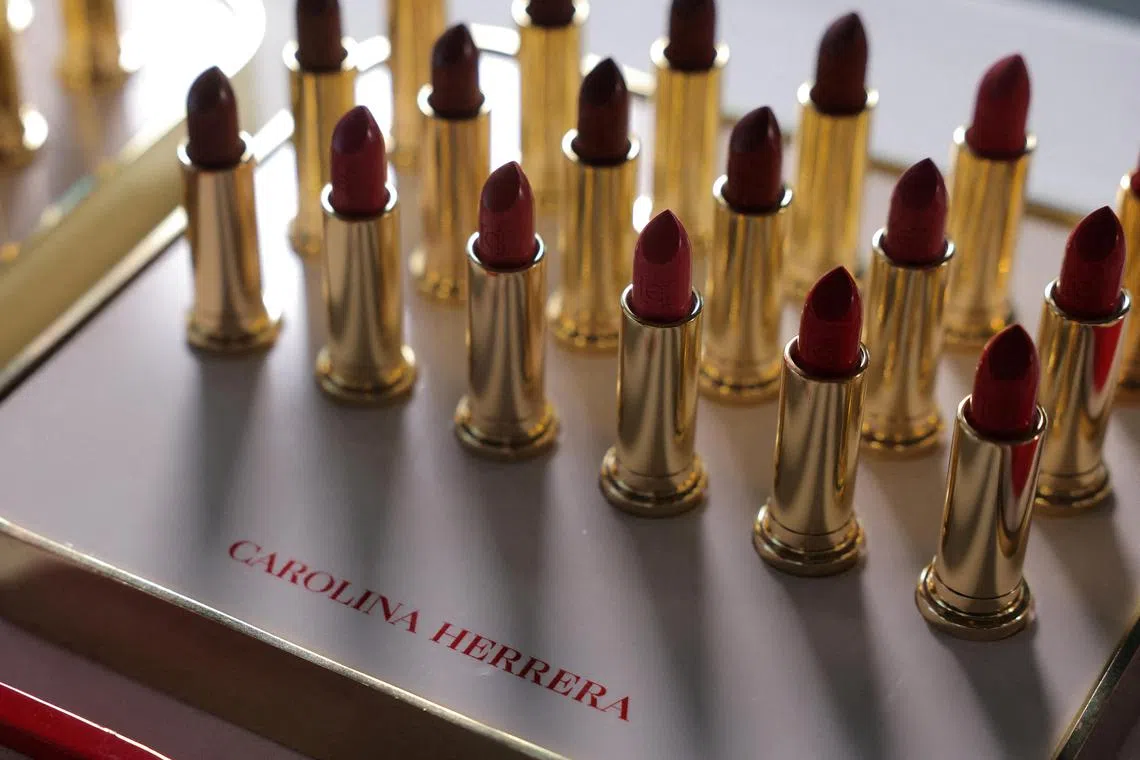 FILE PHOTO: Lipsticks sits backstage at the Carolina Herrera Fall/Winter 2024 collection show during New York Fashion Week, in New York City, U.S., February 12, 2024. REUTERS/Andrew Kelly/File Photo