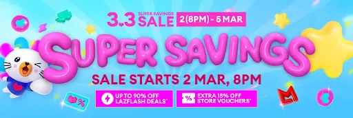 Melhores ofertas 3.3 em Cingapura: Lazada 3.3 Super Saving Sale